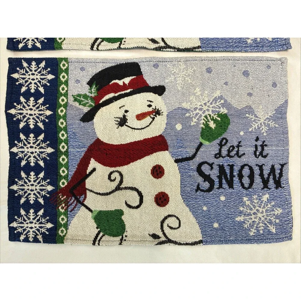 Vintage Snowman Tapestry Woven Placemats Winter Holiday Christmas Retro Set of 2